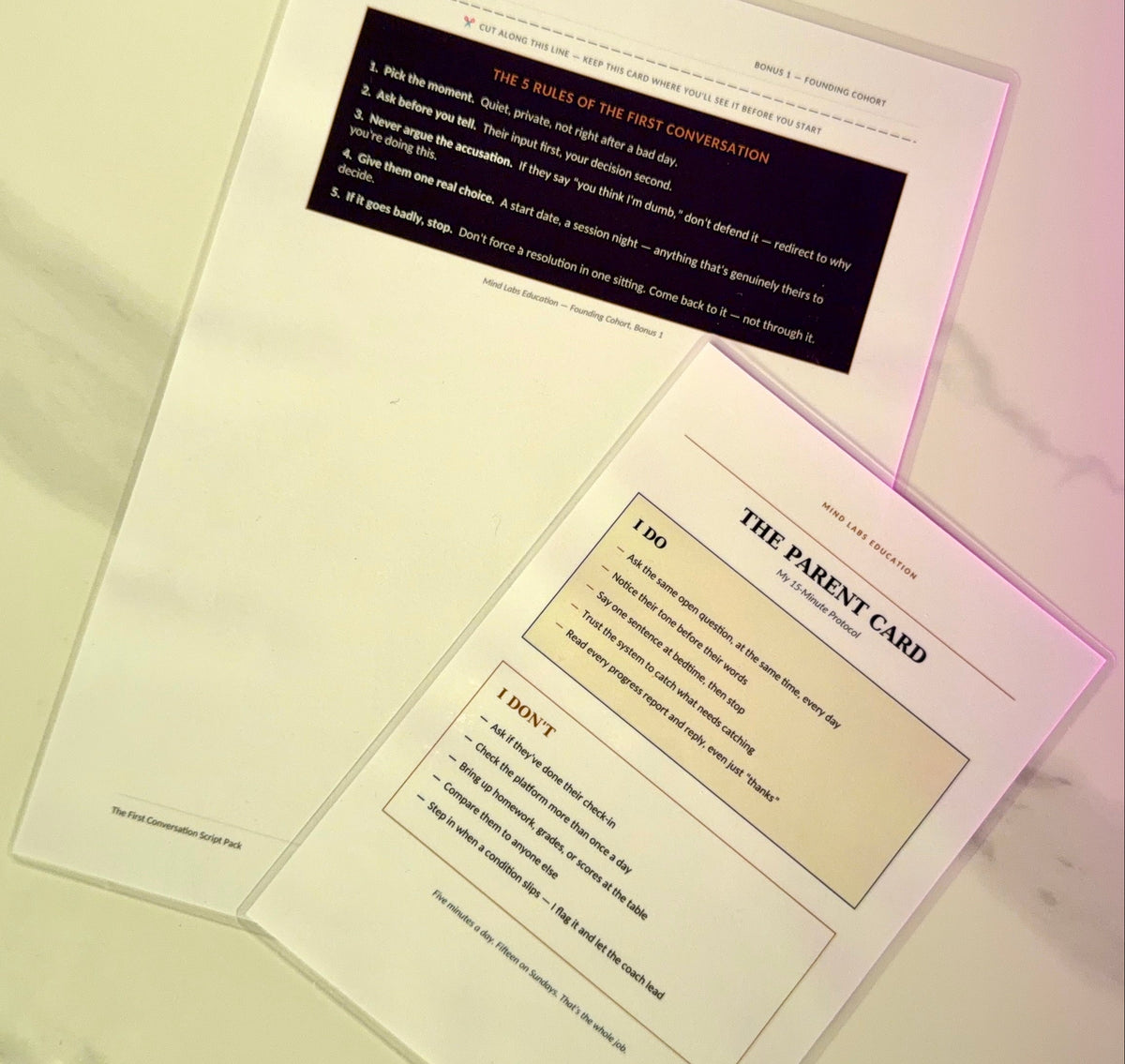 The parent cards included with the program