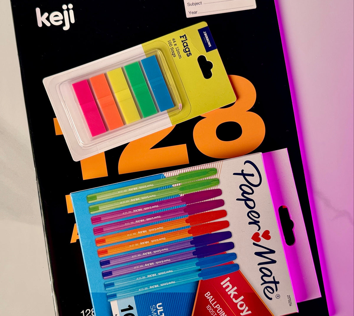 The notebook, planner and cards each student receives